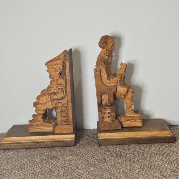 Carved Wood Sculptures of Don Quixote and Sancho Paza Bookends From Literary Cla - Picture 2 of 13
